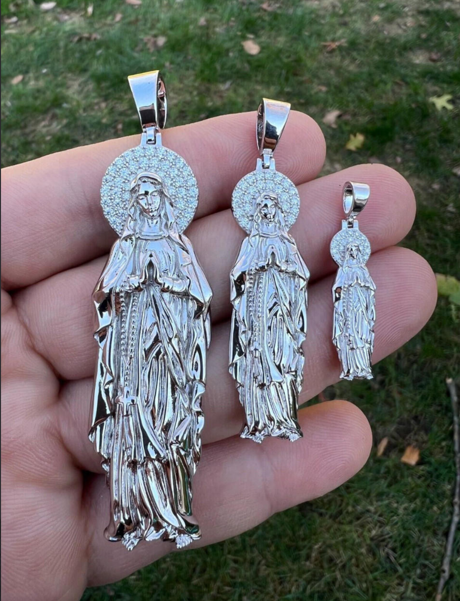 MOISSANITE Virgin Mary Guadalupe Pendant - 925 Silver