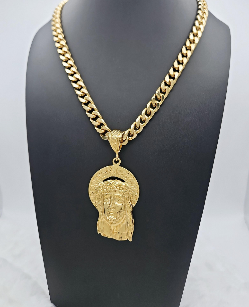 Gold Jesus pendant with Necklace 11mm 14k gold