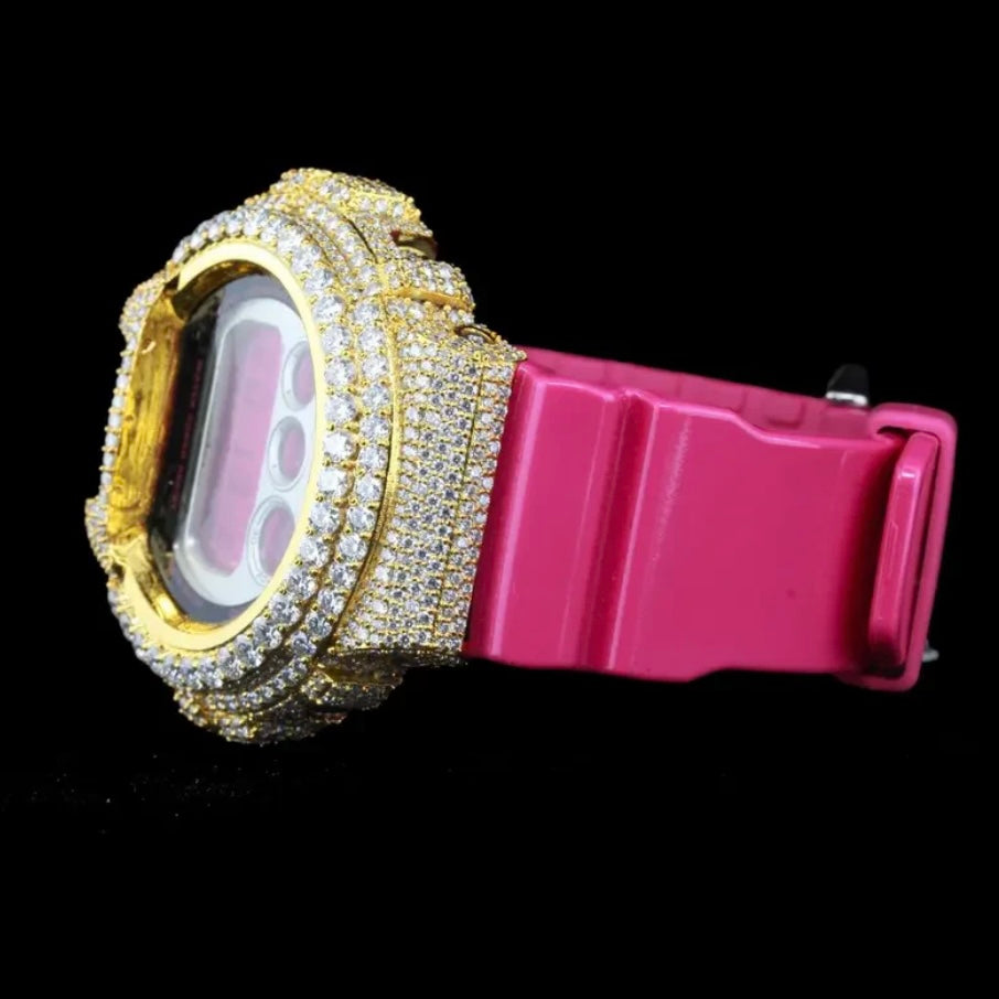 G-SHOCK WITH FULL PINK CASE MOISSANITE DIAMOND WATCH