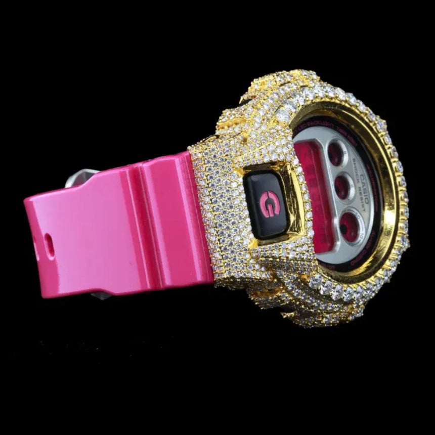 G-SHOCK WITH FULL PINK CASE MOISSANITE DIAMOND WATCH