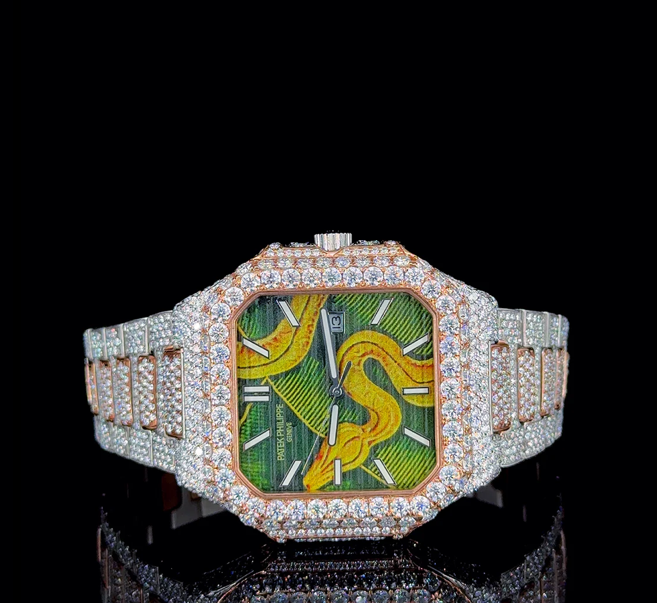 PATEK PHILIPPE ROSE WHITE WITH SNAKE DIAL MOISSANITE DIAMOND WATCH