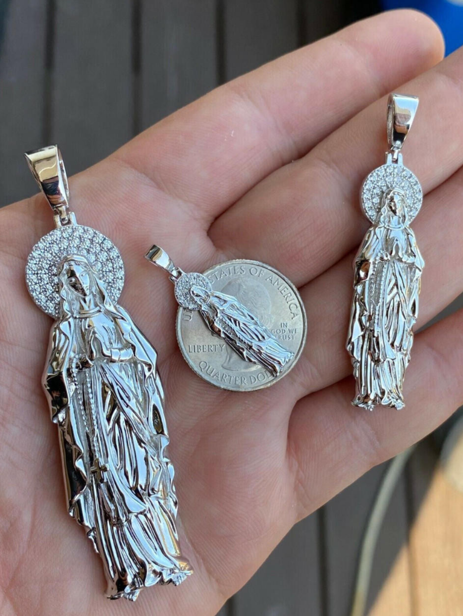 MOISSANITE Virgin Mary Guadalupe Pendant - 925 Silver