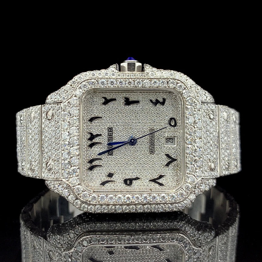 CARTIER SILVER WITH ARABIC DIAL DIAMOND WATCH