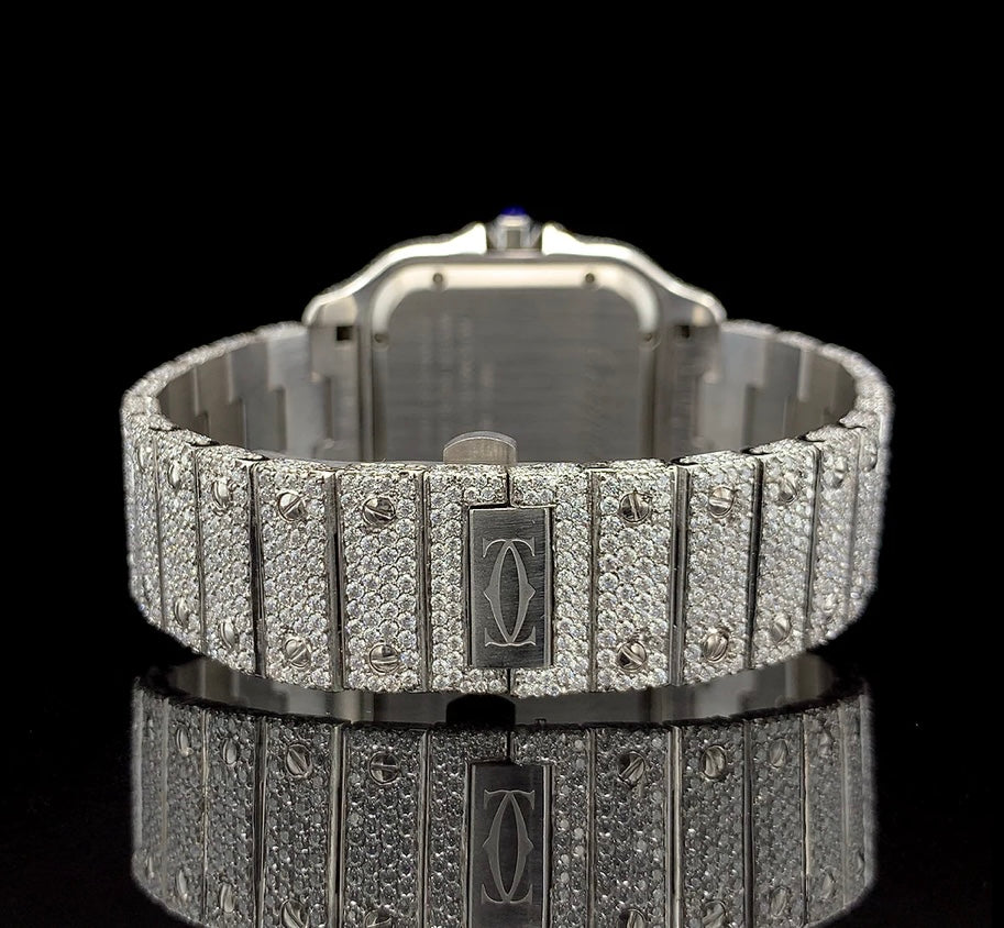 CARTIER SILVER WITH ARABIC DIAL DIAMOND WATCH