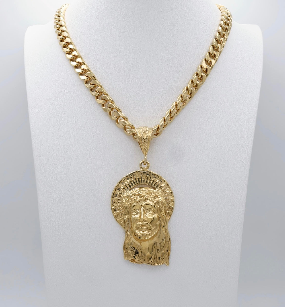 Gold Jesus pendant with Necklace 11mm 14k gold