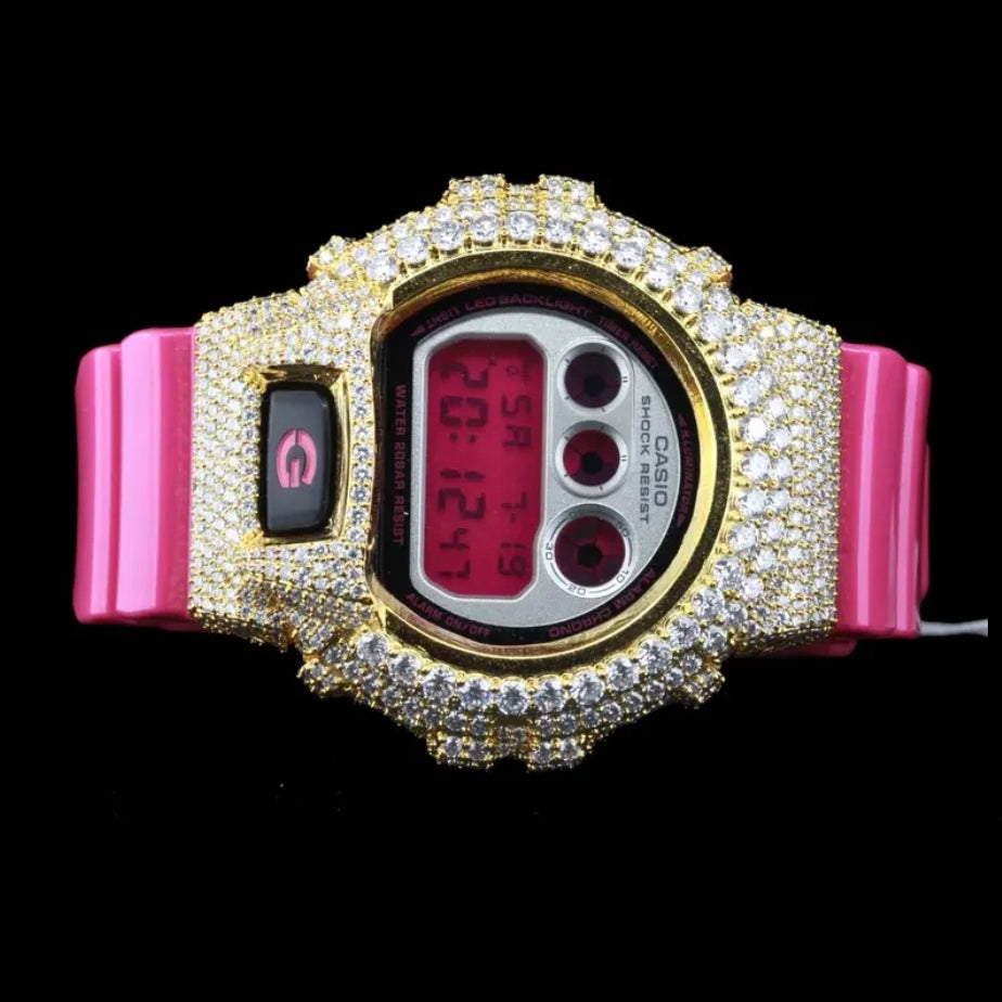 G-SHOCK WITH FULL PINK CASE MOISSANITE DIAMOND WATCH