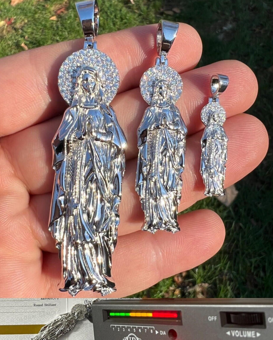 MOISSANITE Virgin Mary Guadalupe Pendant - 925 Silver