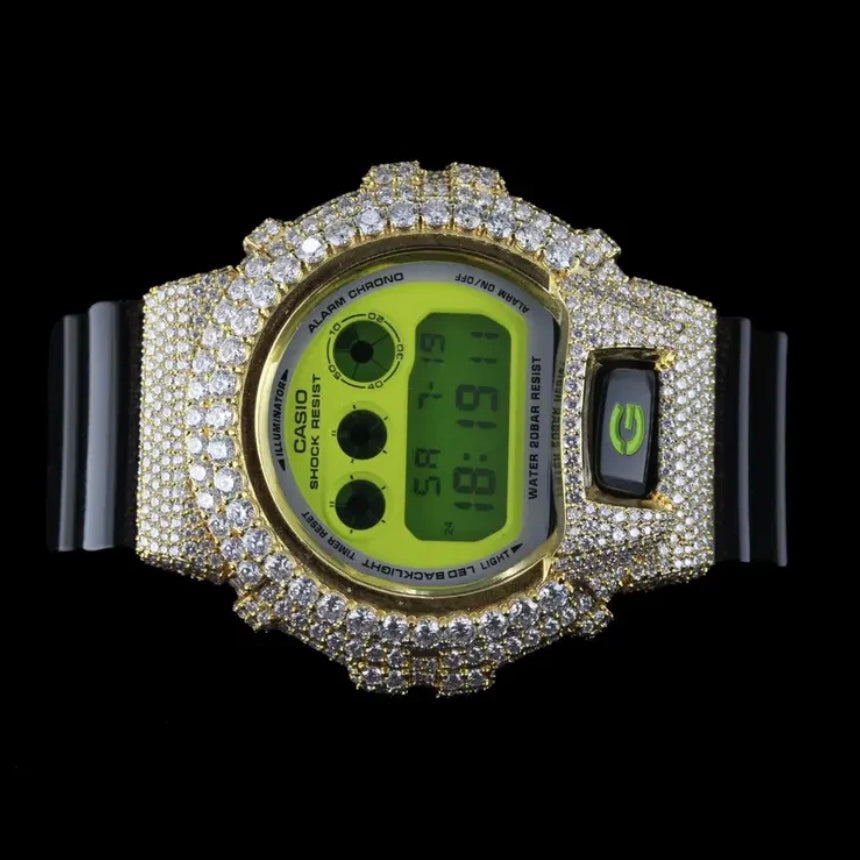 G-SHOCK WITH FULL YELLOW CASE MOISSANITE DIAMOND WATCH