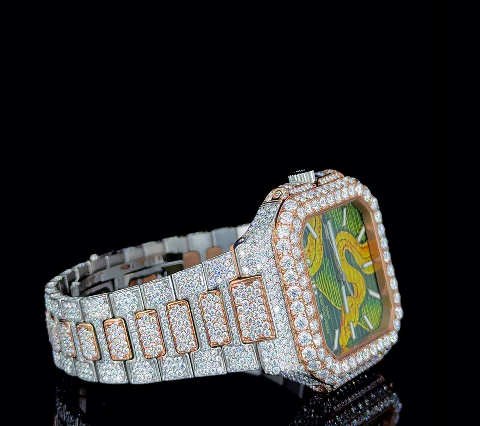 PATEK PHILIPPE ROSE WHITE WITH SNAKE DIAL MOISSANITE DIAMOND WATCH
