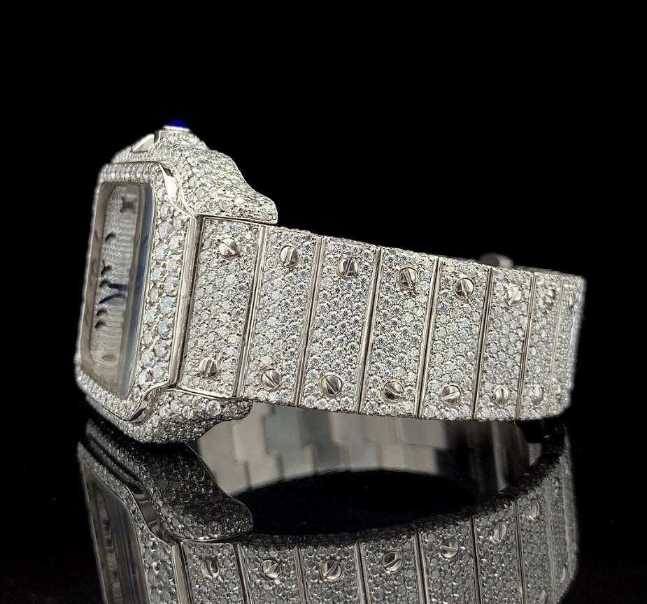 CARTIER SILVER WITH ARABIC DIAL DIAMOND WATCH