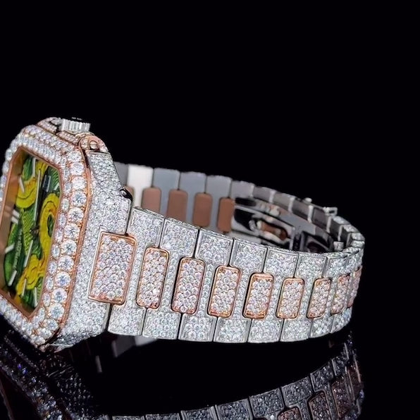 PATEK PHILIPPE ROSE WHITE WITH SNAKE DIAL MOISSANITE DIAMOND WATCH